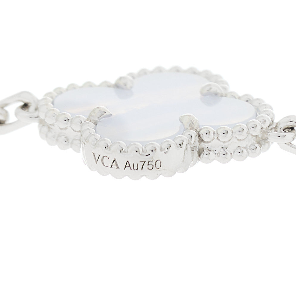 18K White Gold Chalcedony 10 Motifs Vintage Alhambra Necklace