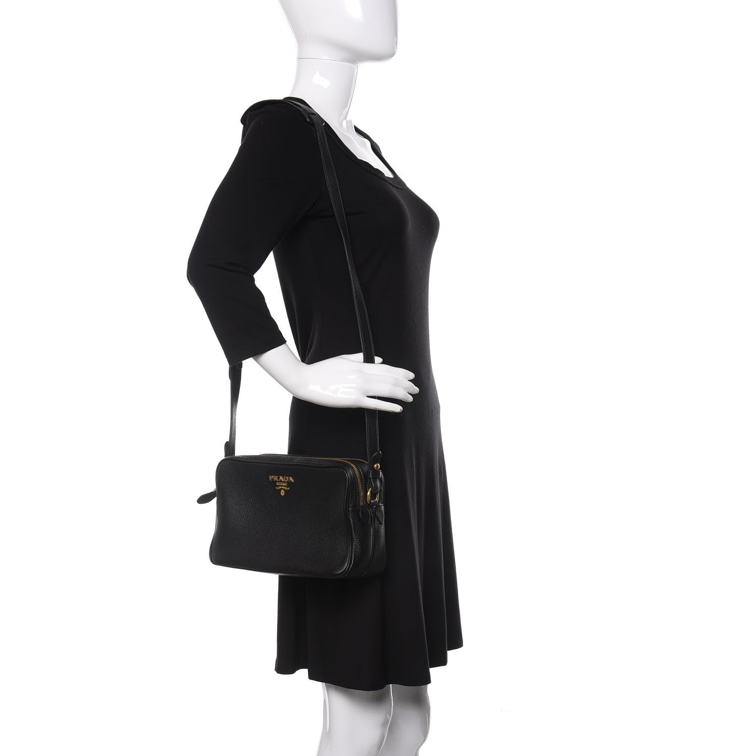 Prada Vitello Daino Medium Double Zip Shoulder Bag Black 2 of 9