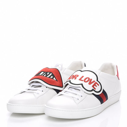 Gucci Calfskin Ayers Blind For Love Embroidered Womens Ace Sneakers 42 White 3 of 8