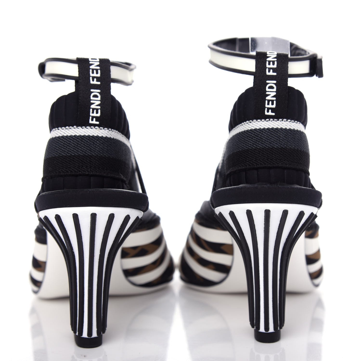 Fendi Technical Mesh FF FFreedom Patchwork Low Heel Peep Toe Sandals 38 Tobacco Black Asfalto 7 of 10