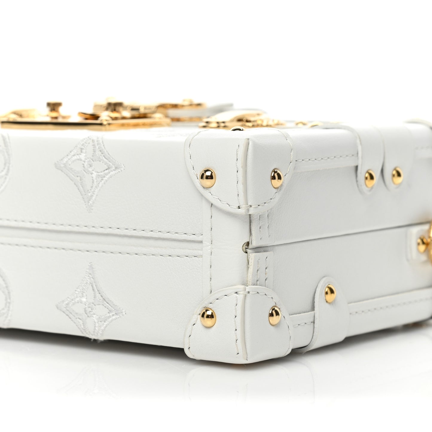 Calfskin Monogram Embroidered Petite Malle White