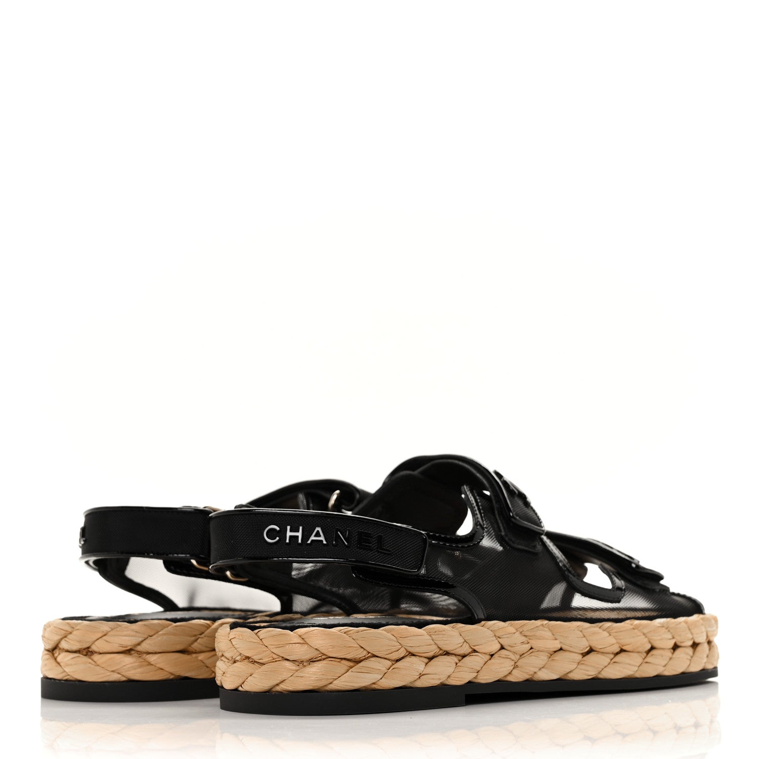 Chanel Mesh Patent Calfskin Velcro Dad Sandals 38.5 Black 4 of 9