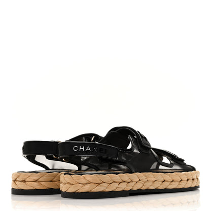 Chanel Mesh Patent Calfskin Velcro Dad Sandals 38.5 Black 4 of 9