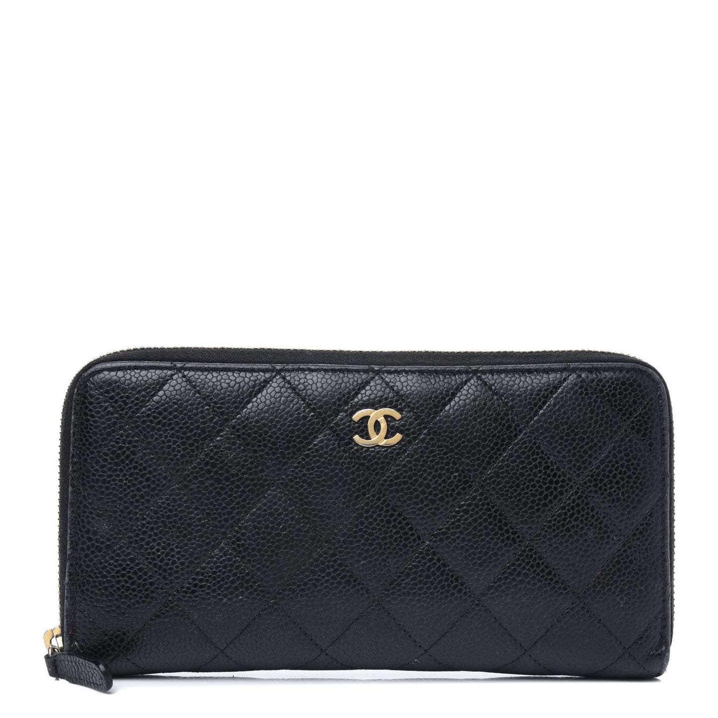 Caviar Quilted Large Gusset Zip Around Wallet Black