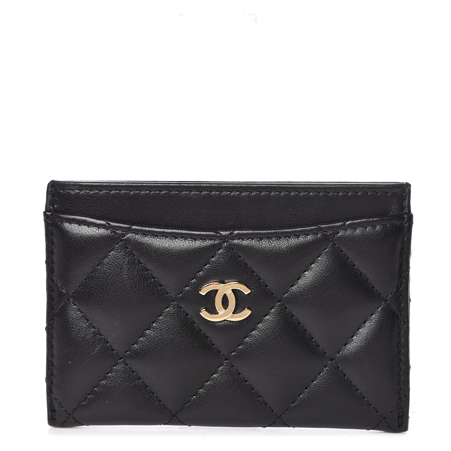 Lambskin Quilted Card Holder Black
