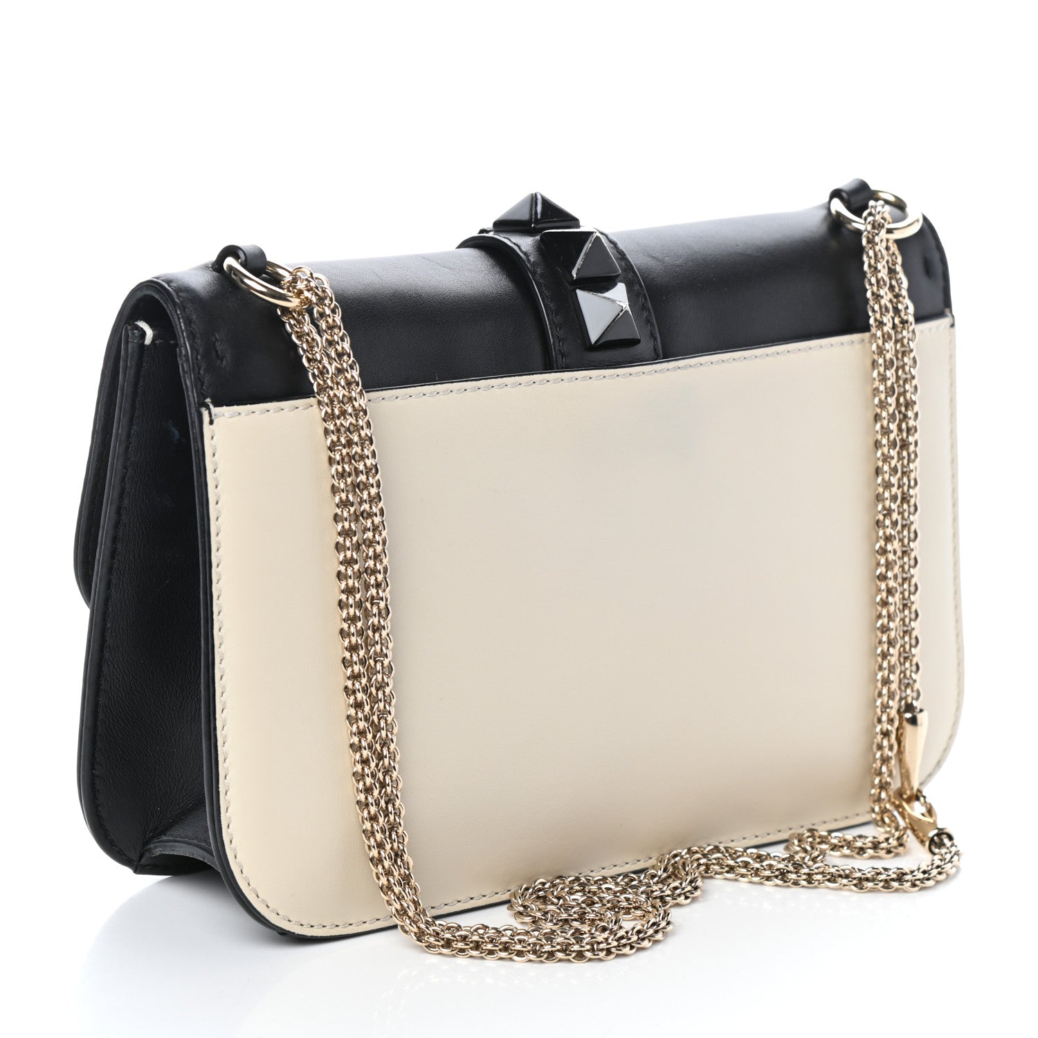 Valentino Garavani Vitello Medium Glam Lock Rockstud Flap Black Light Ivory 3 of 11