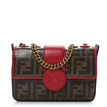 Fendi Glazed Fabric Vitello Century FF 1974 Stamp Patch Mini Double F Crossbody Bag Mogano Panna Fragola 1 of 9
