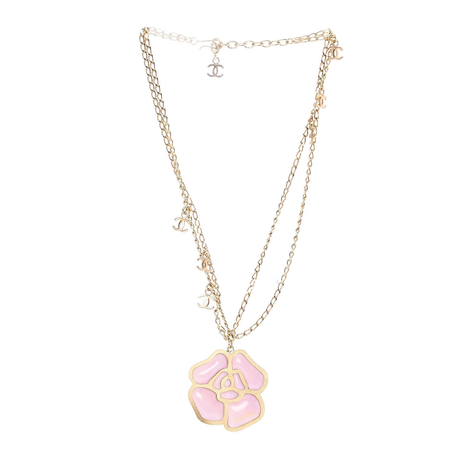 Chanel Enamel CC Camellia Necklace Pink Gold 3 of 5