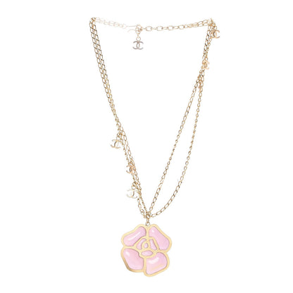 Chanel Enamel CC Camellia Necklace Pink Gold 3 of 5