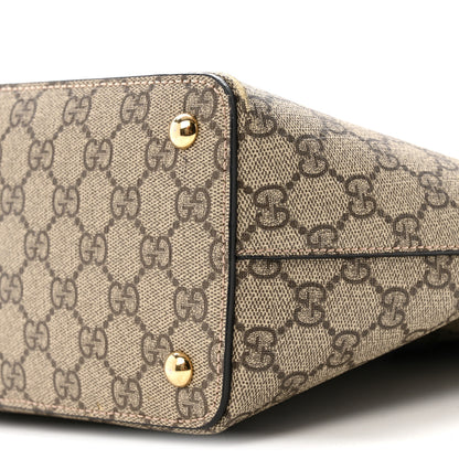 Gucci GG Supreme Monogram Medium Zippered Bucket Tote Beige Hibiscus Red New Rosette 10 of 14