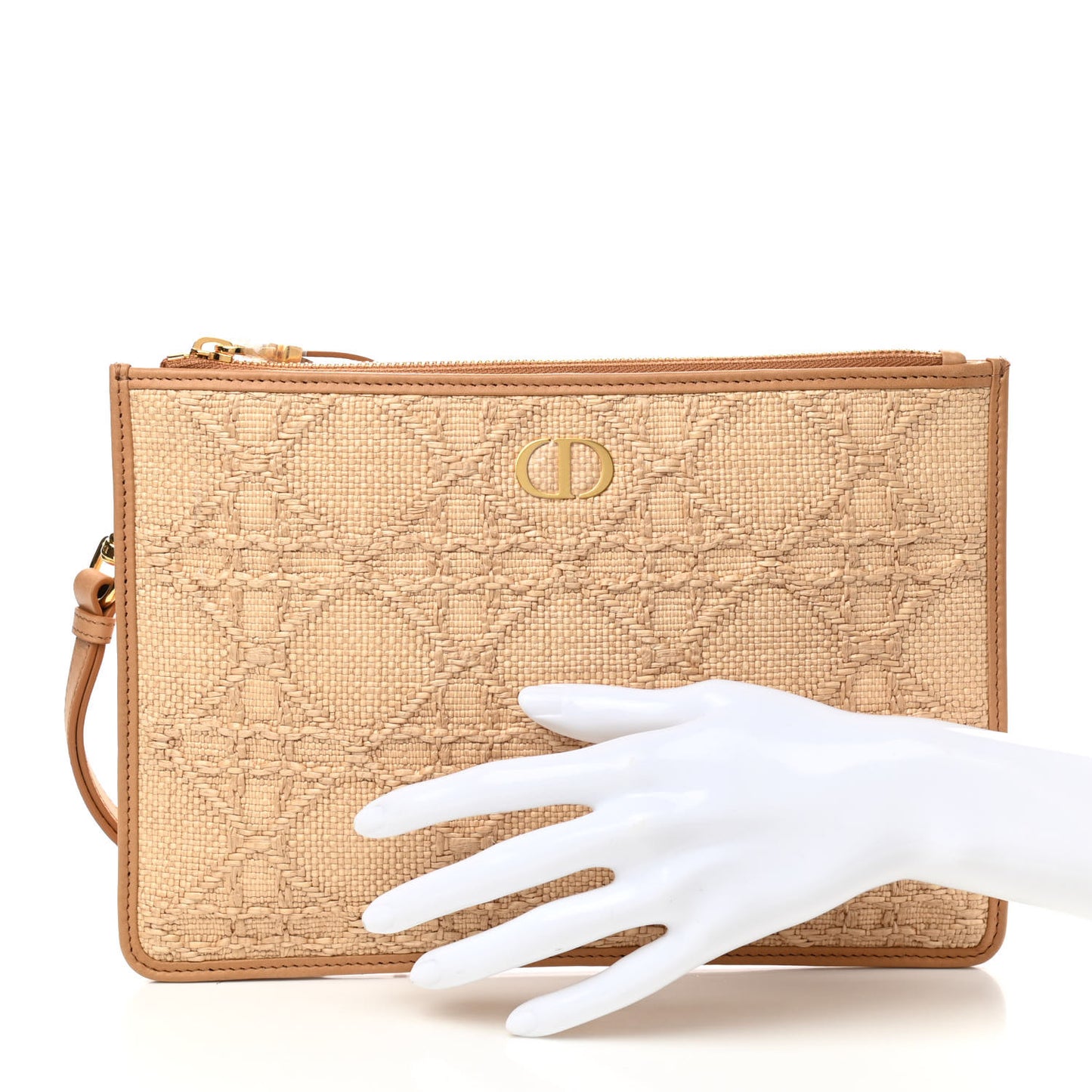 Raffia Cannage Medium Caro Daily Zipped Pouch Natural