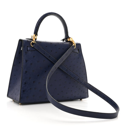 Hermes Ostrich Kelly Sellier 25 Bleu Iris 3 of 12