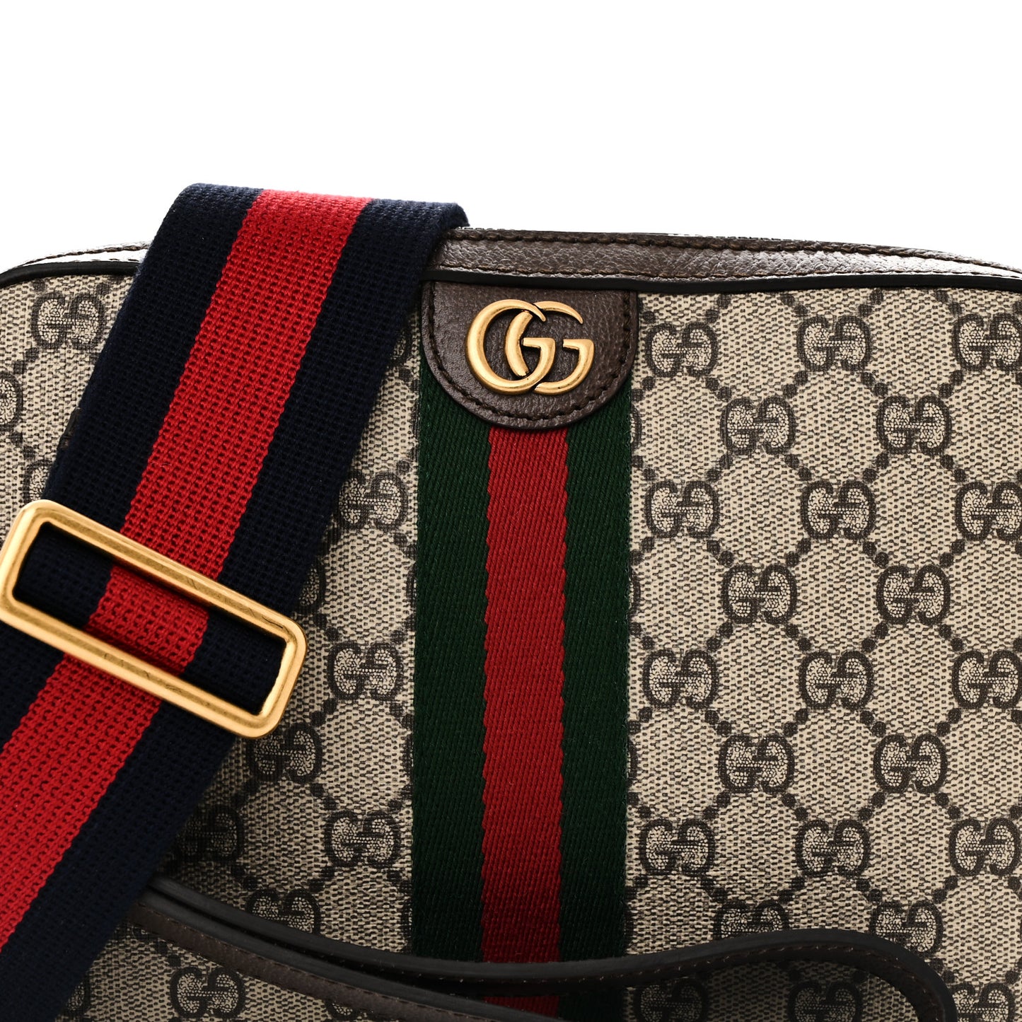 GG Supreme Monogram Textured Dollar Calfskin Web Ophidia Wristlet Shoulder Bag Beige Ebony New Acero