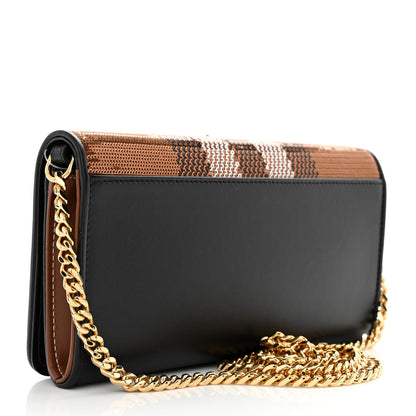 Burberry Calfskin Sequin Check Embellished TB Lola Chain Wallet Dark Birch 3 of 9