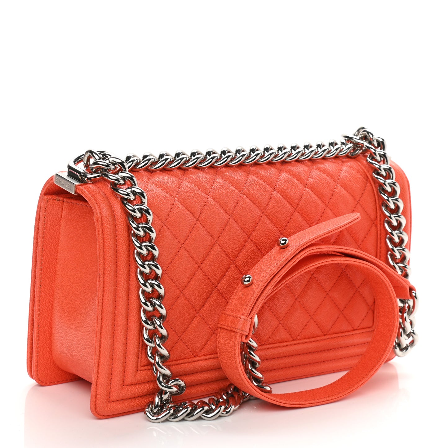 Caviar Quilted Medium Boy Flap Orange