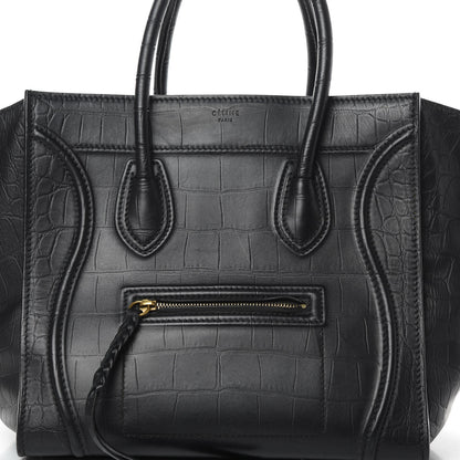 Celine Crocodile Embossed Calfskin Medium Phantom Luggage Black 8 of 14