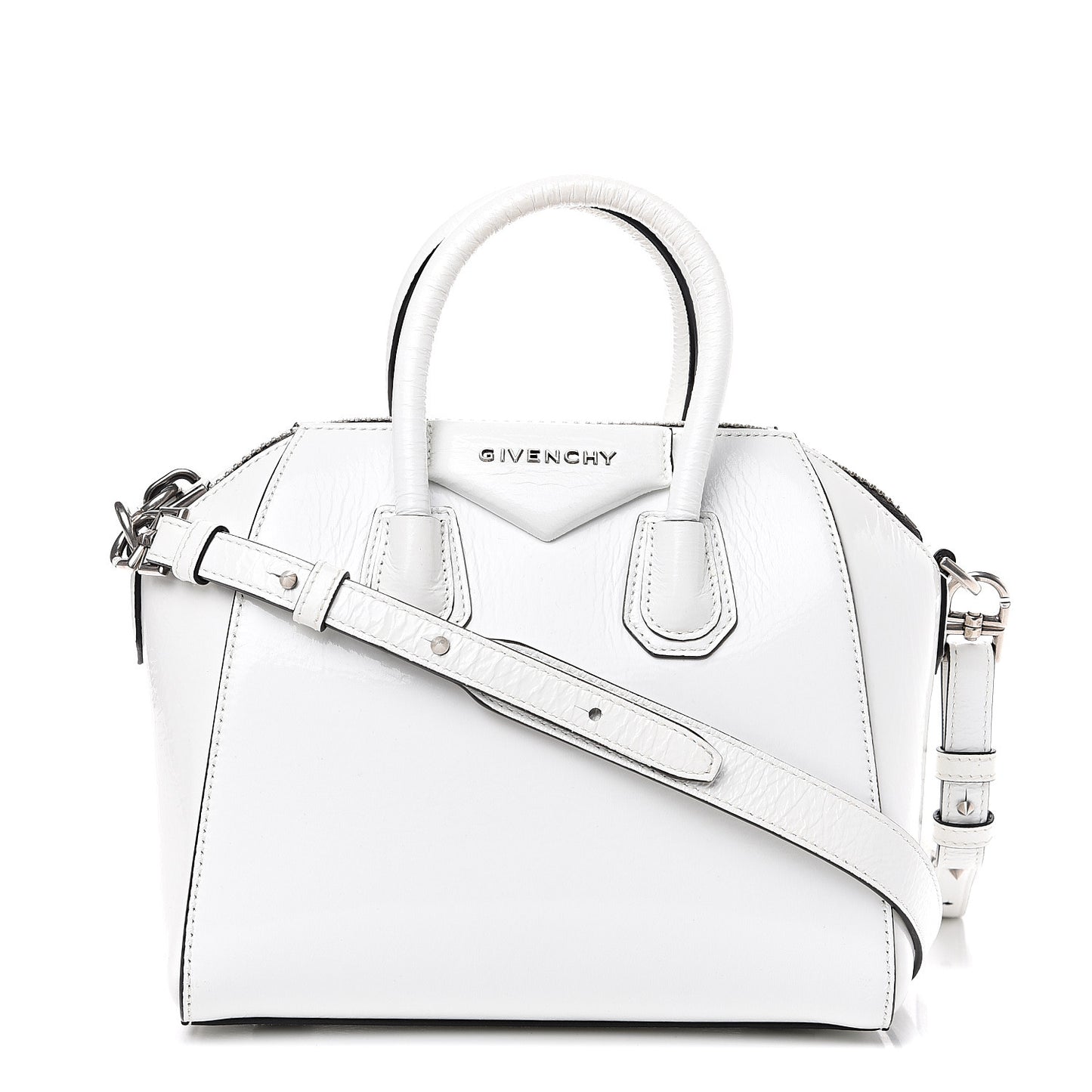 Crinkled Patent Calfskin Mini Antigona White