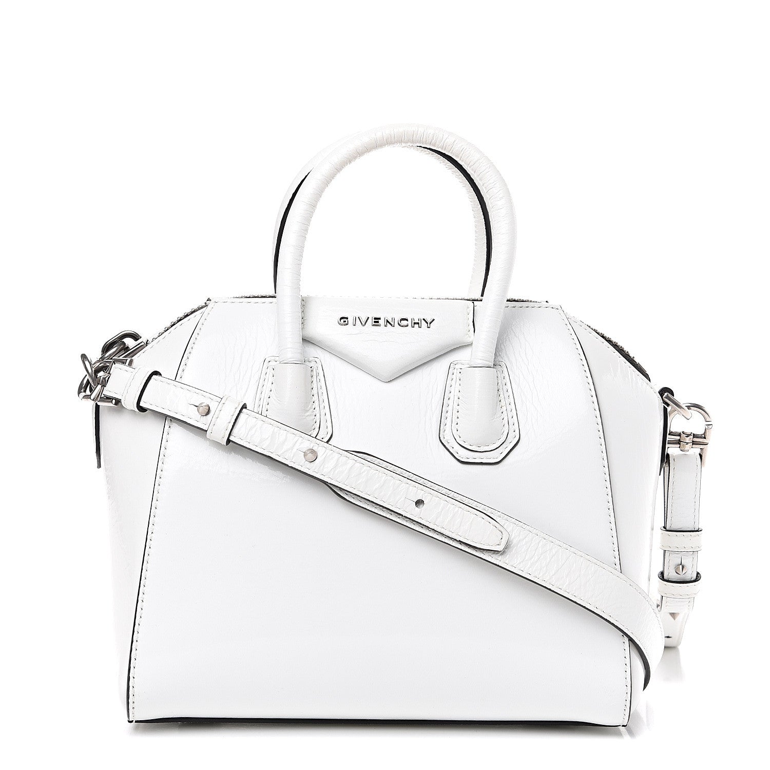 Givenchy Crinkled Patent Calfskin Mini Antigona White 1 of 10