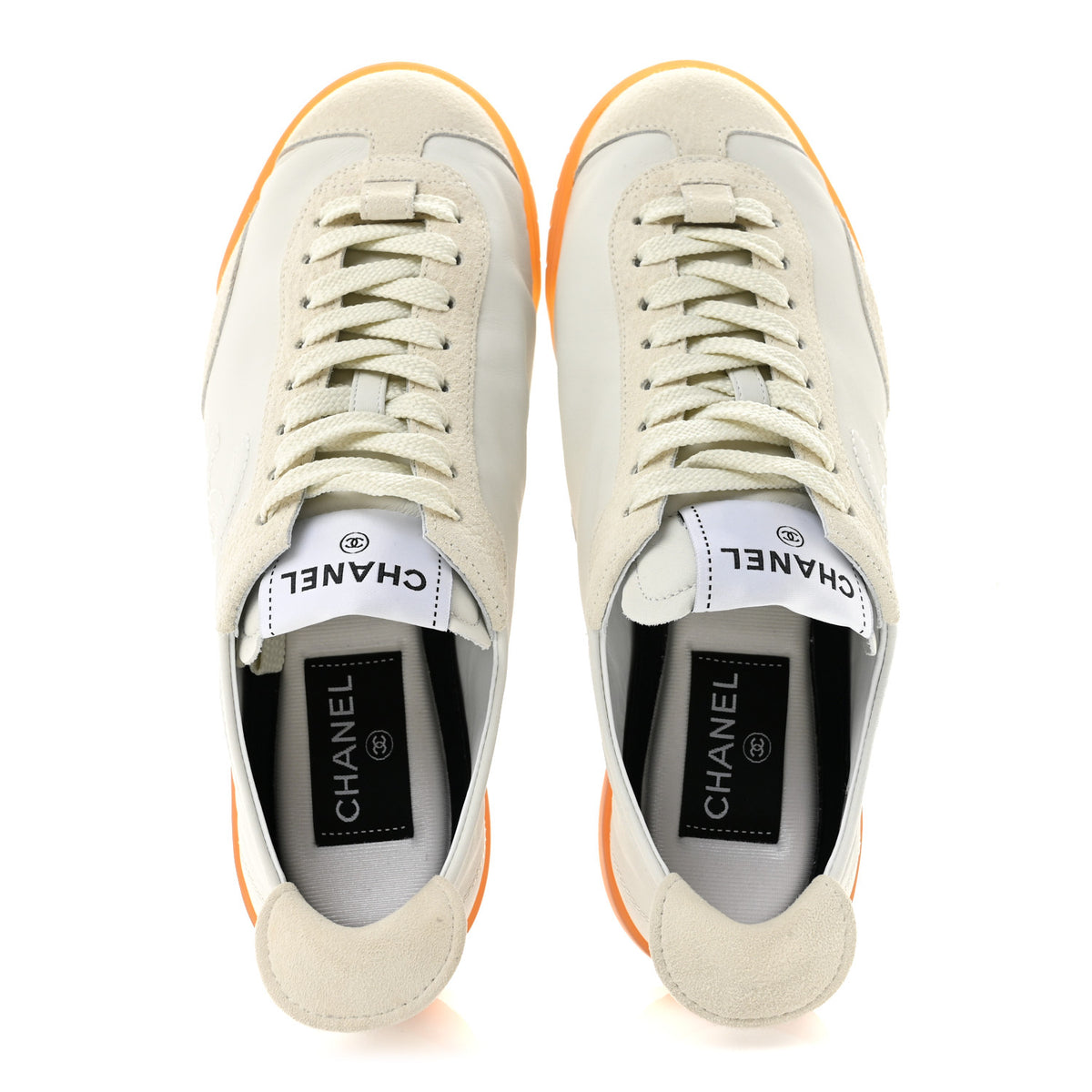Chanel Calfskin Embossed Suede Sneakers 36 White Black 2 of 10