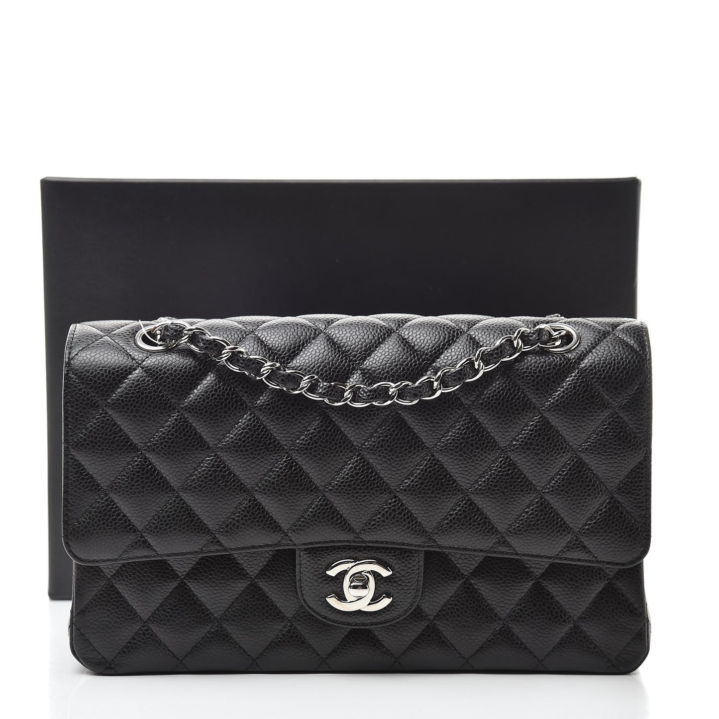 Caviar Quilted Medium Double Flap Black