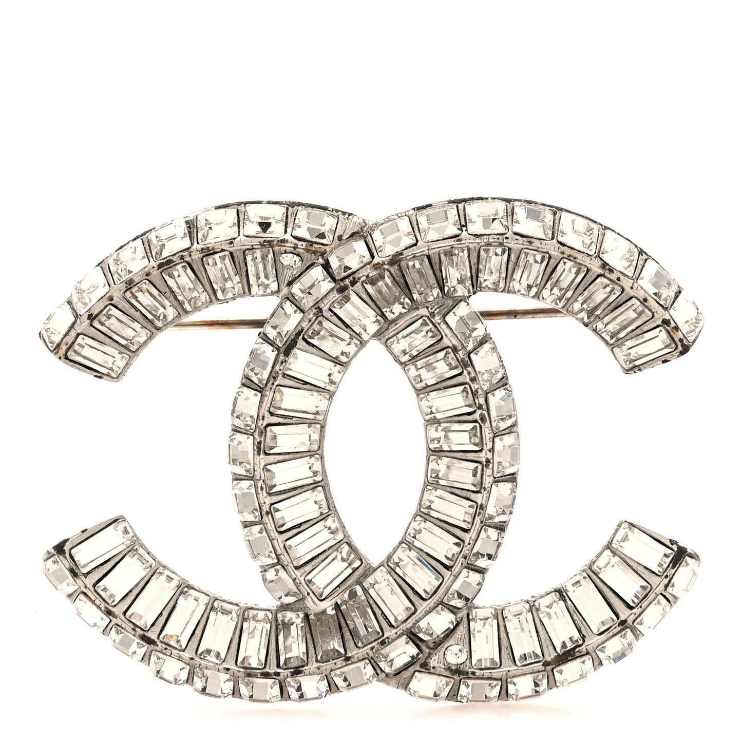Baguette Crystal CC Brooch Silver