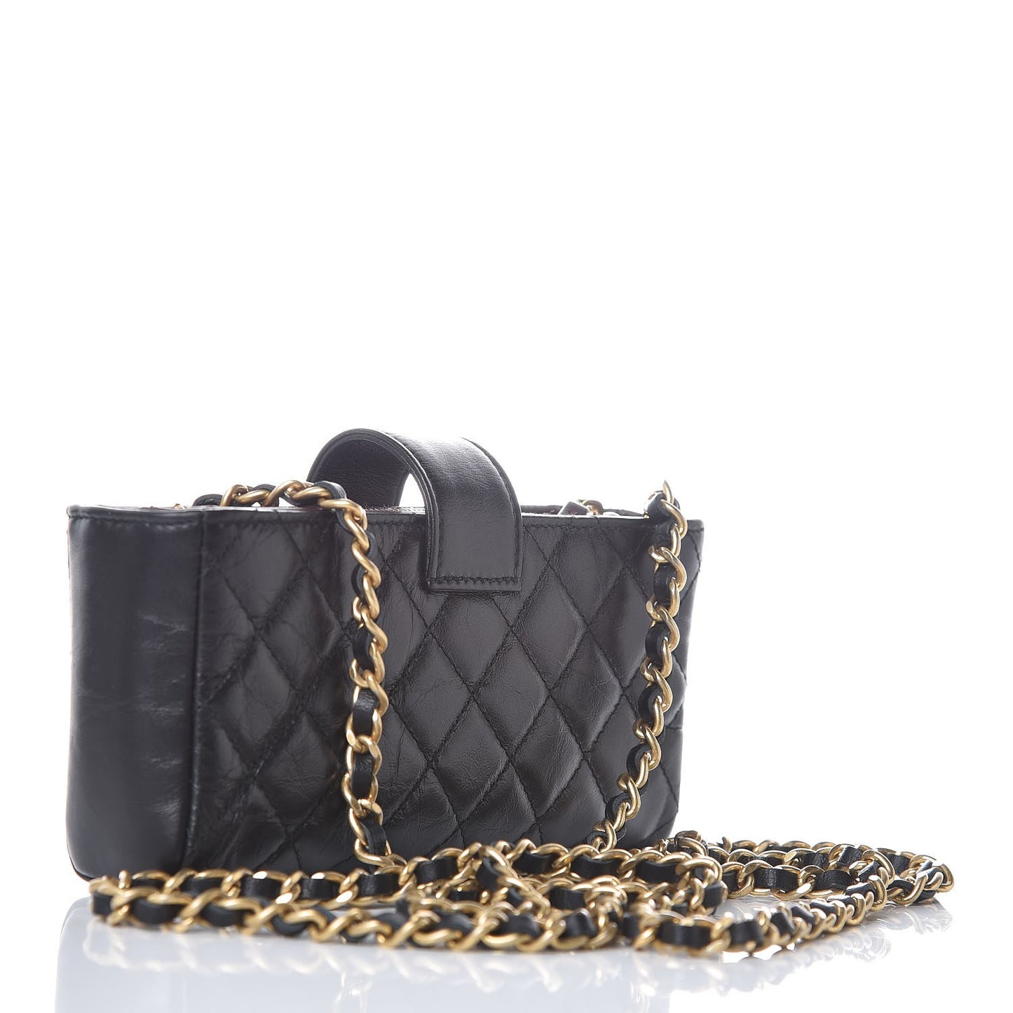 Aged Calfskin Quilted Lucky Charms Mini Phone Holder Clutch Black