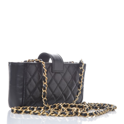 Chanel Aged Calfskin Quilted Lucky Charms Mini Phone Holder Clutch Black 3 of 8