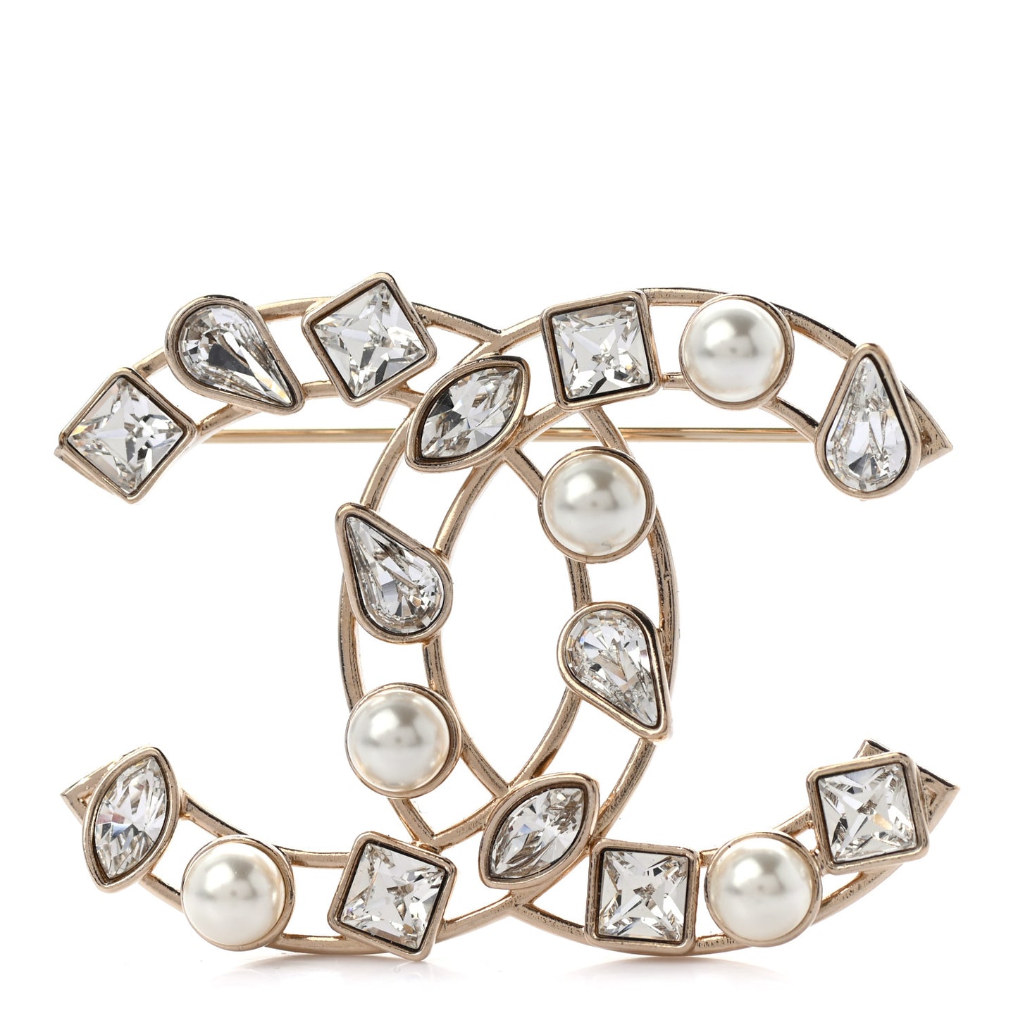 Metal Glass Pearl CC Crystal Snowfall Brooch Gold