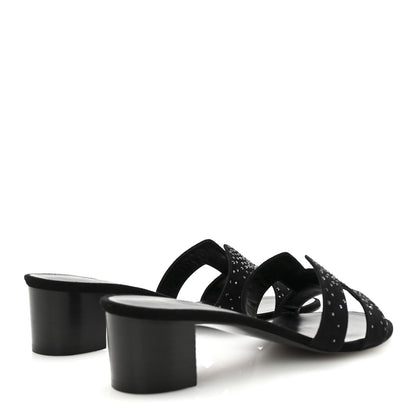 Hermes Suede Goatskin Crystal Oasis Sandals 39.5 Black 5 of 10