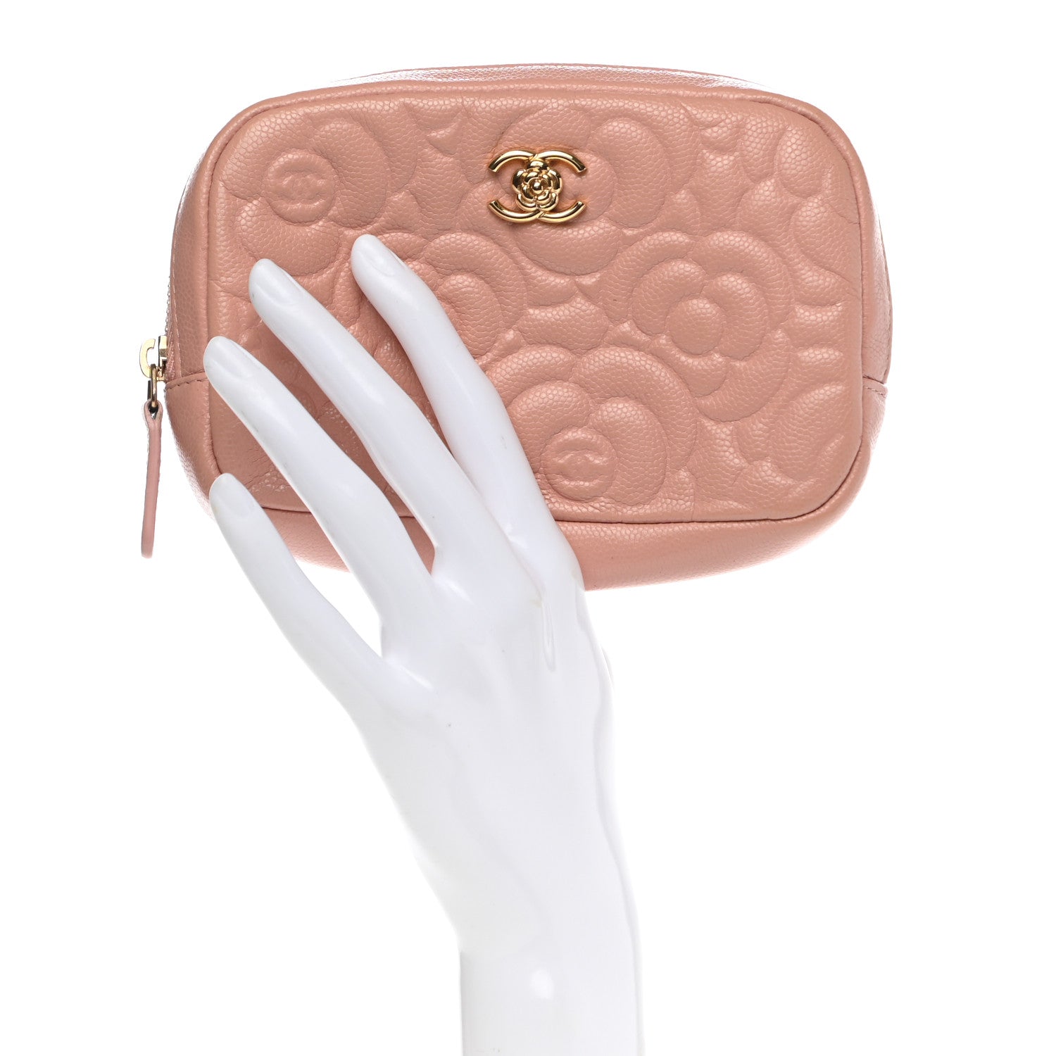 Chanel Caviar Camellia Embossed Small Cosmetic Case Nude 2 of 10