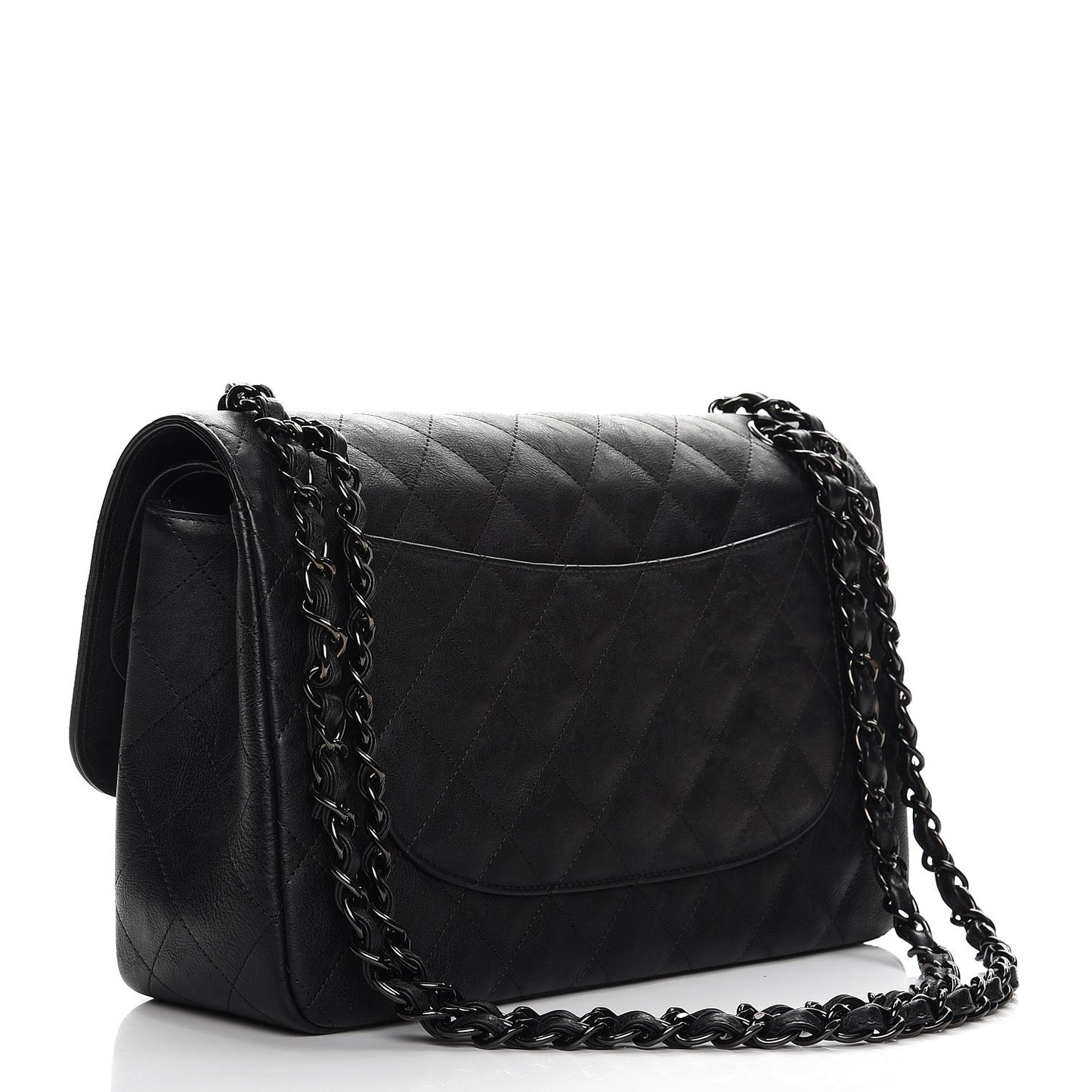 Crumpled Calfskin Quilted Jumbo Double Flap So Black