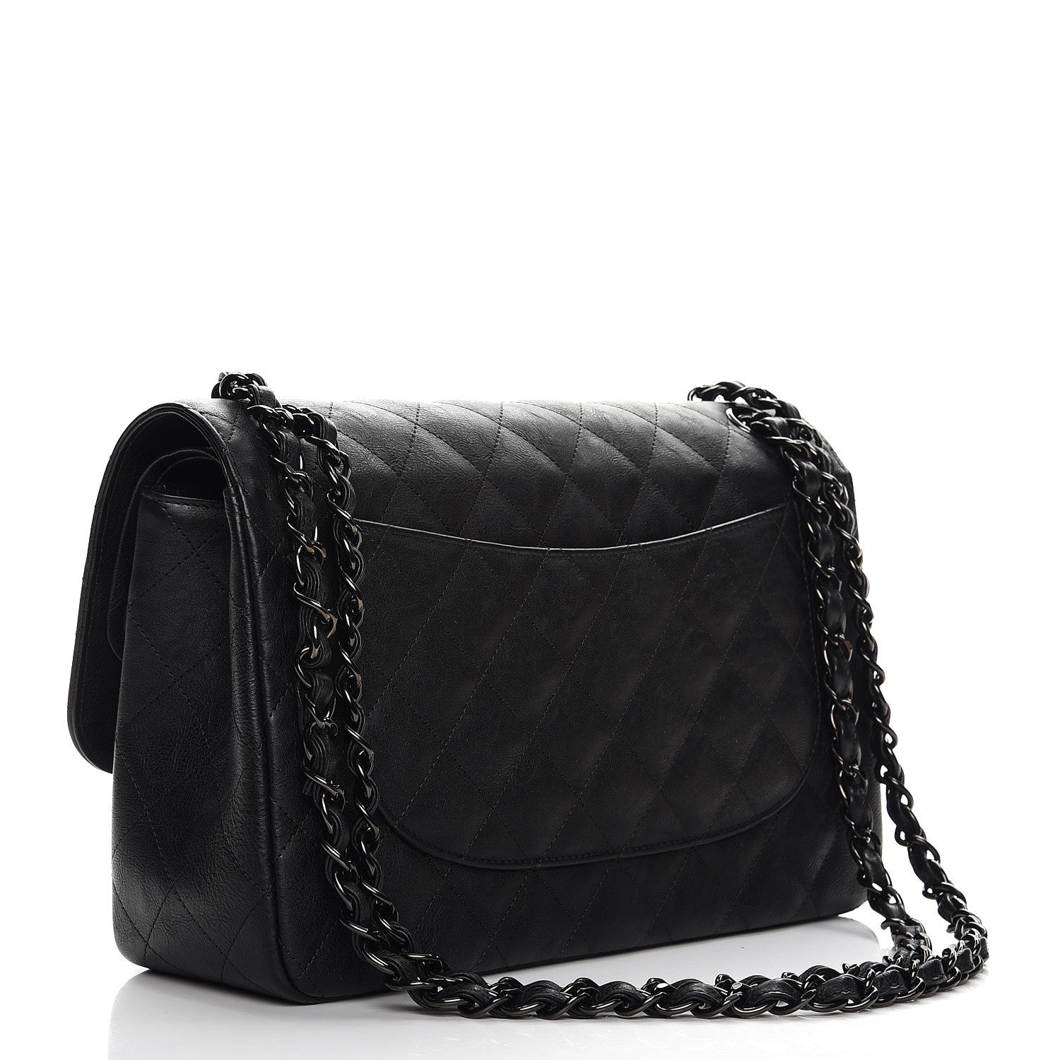 Chanel Crumpled Calfskin Quilted Jumbo Double Flap So Black 4 of 9