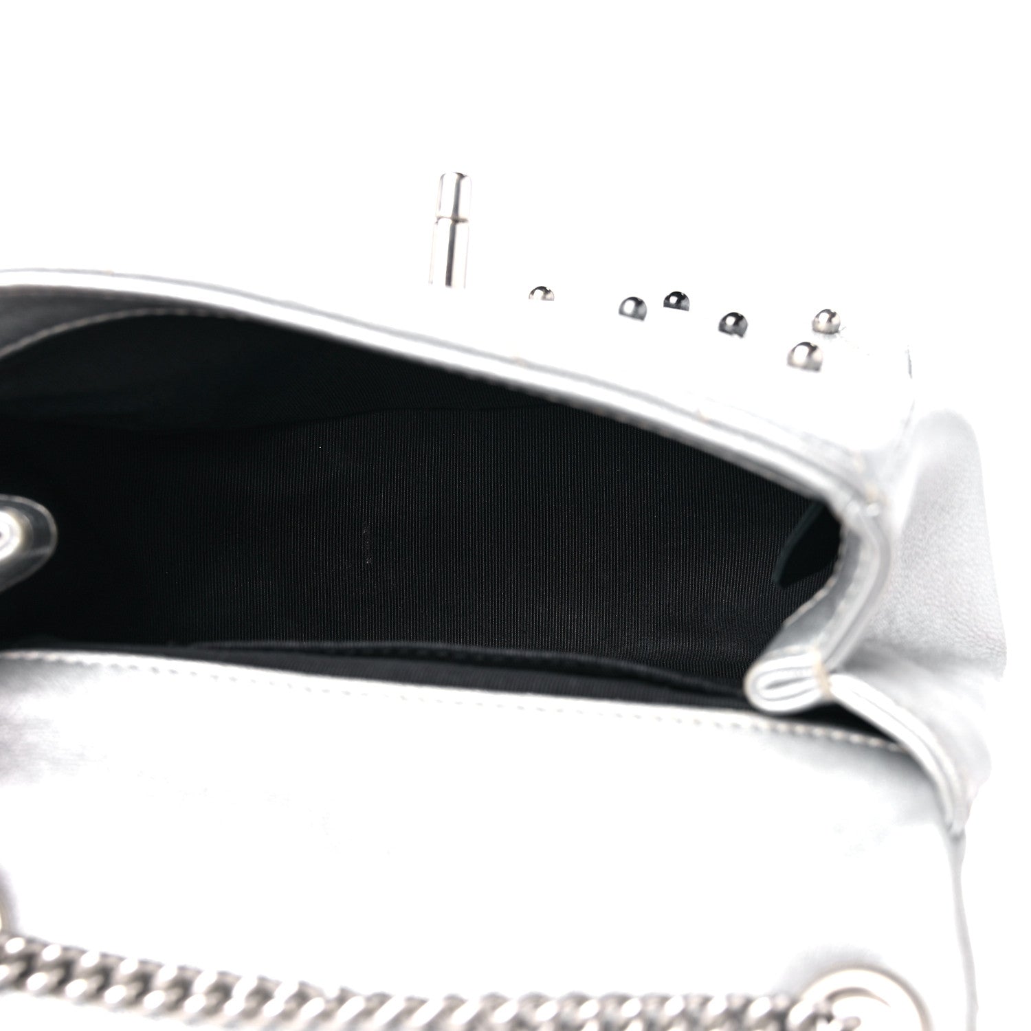 Chanel Metallic Lambskin Chevron Quilted Studded Extra Mini Flap Silver 5 of 13