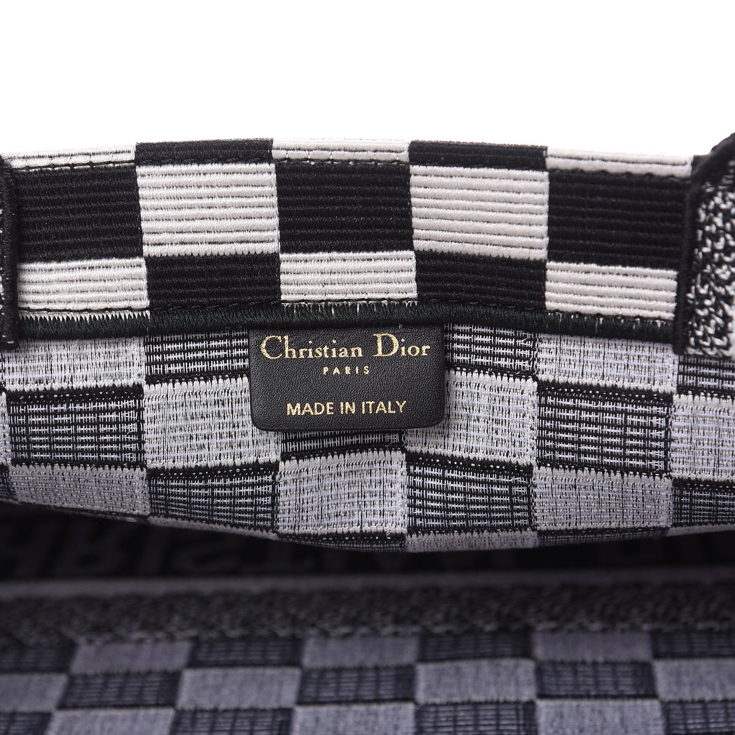 Canvas Embroidered Checkered Book Tote Black White