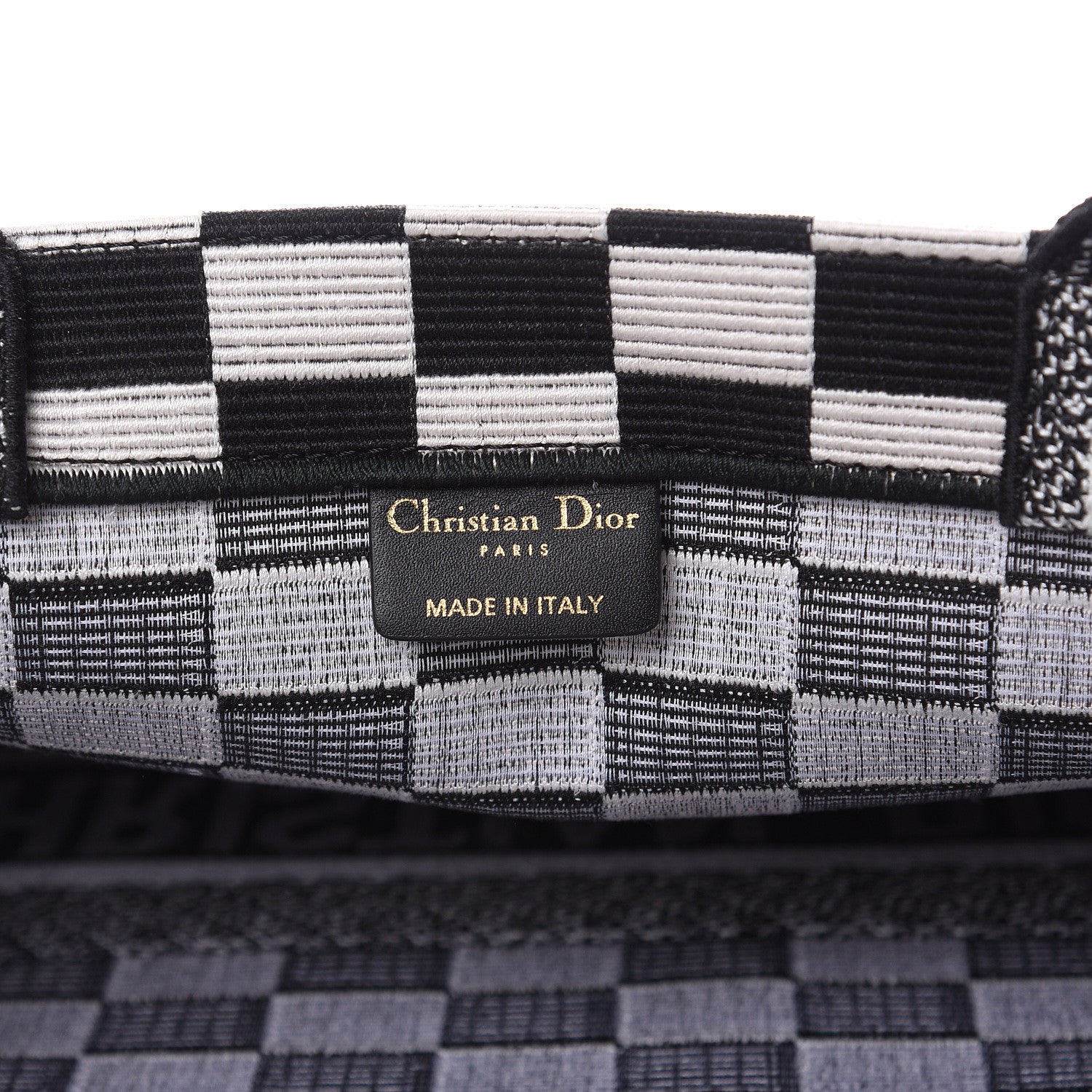 Christian Dior Canvas Embroidered Checkered Book Tote Black White 6 of 13