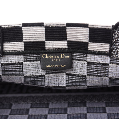 Christian Dior Canvas Embroidered Checkered Book Tote Black White 6 of 13