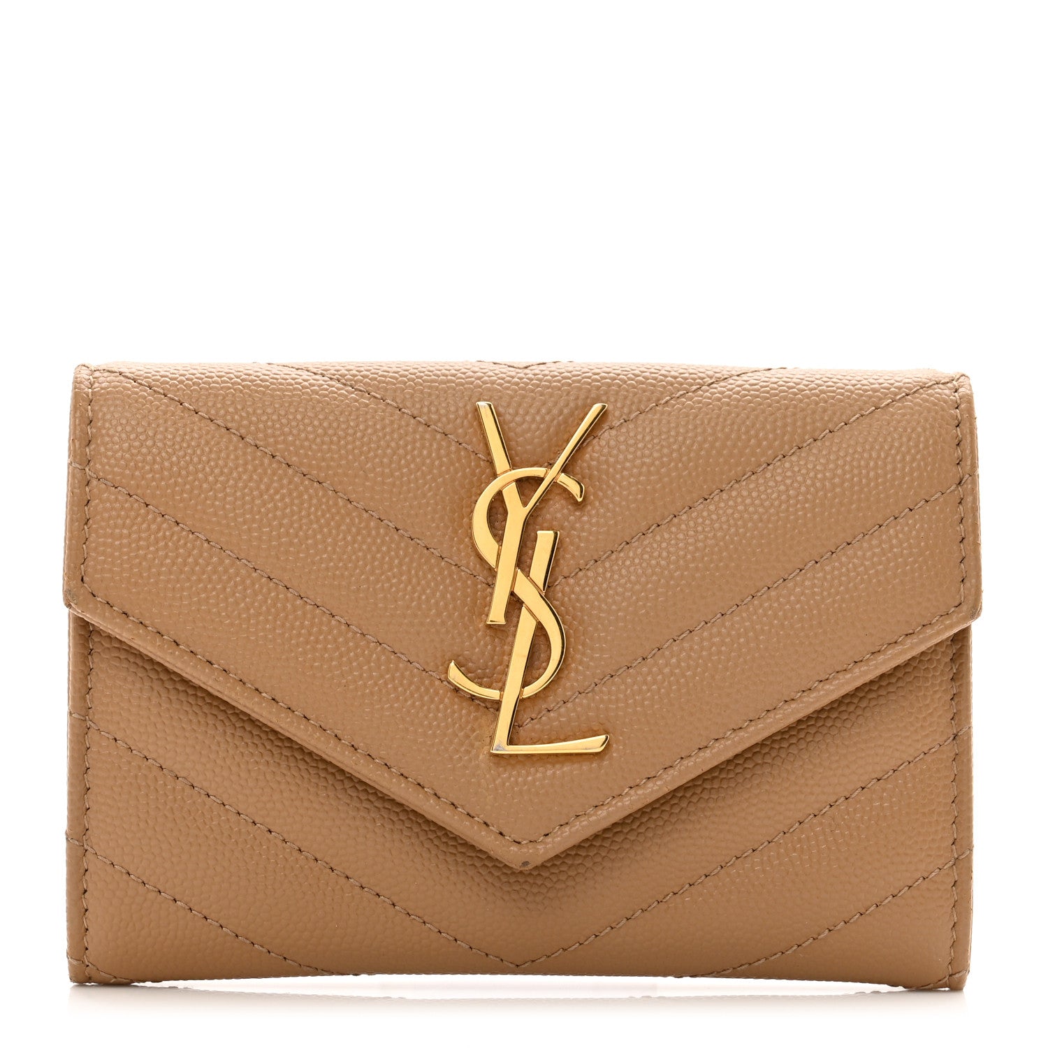 Saint Laurent Grain De Poudre Matelasse Chevron Small Monogram Envelope Wallet Dune 1 of 6
