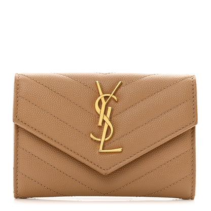 Saint Laurent Grain De Poudre Matelasse Chevron Small Monogram Envelope Wallet Dune 1 of 6