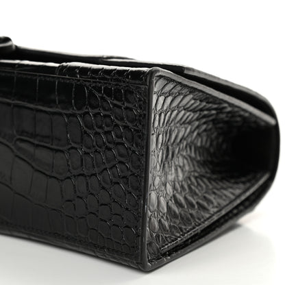 Balenciaga Shiny Calfskin Monochrome Crocodile Embossed Medium Hourglass Top Handle Bag Black 9 of 10
