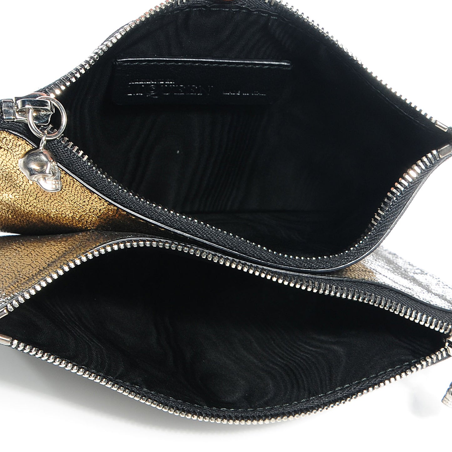 Leather Double Compartment Pouch Gold Silver