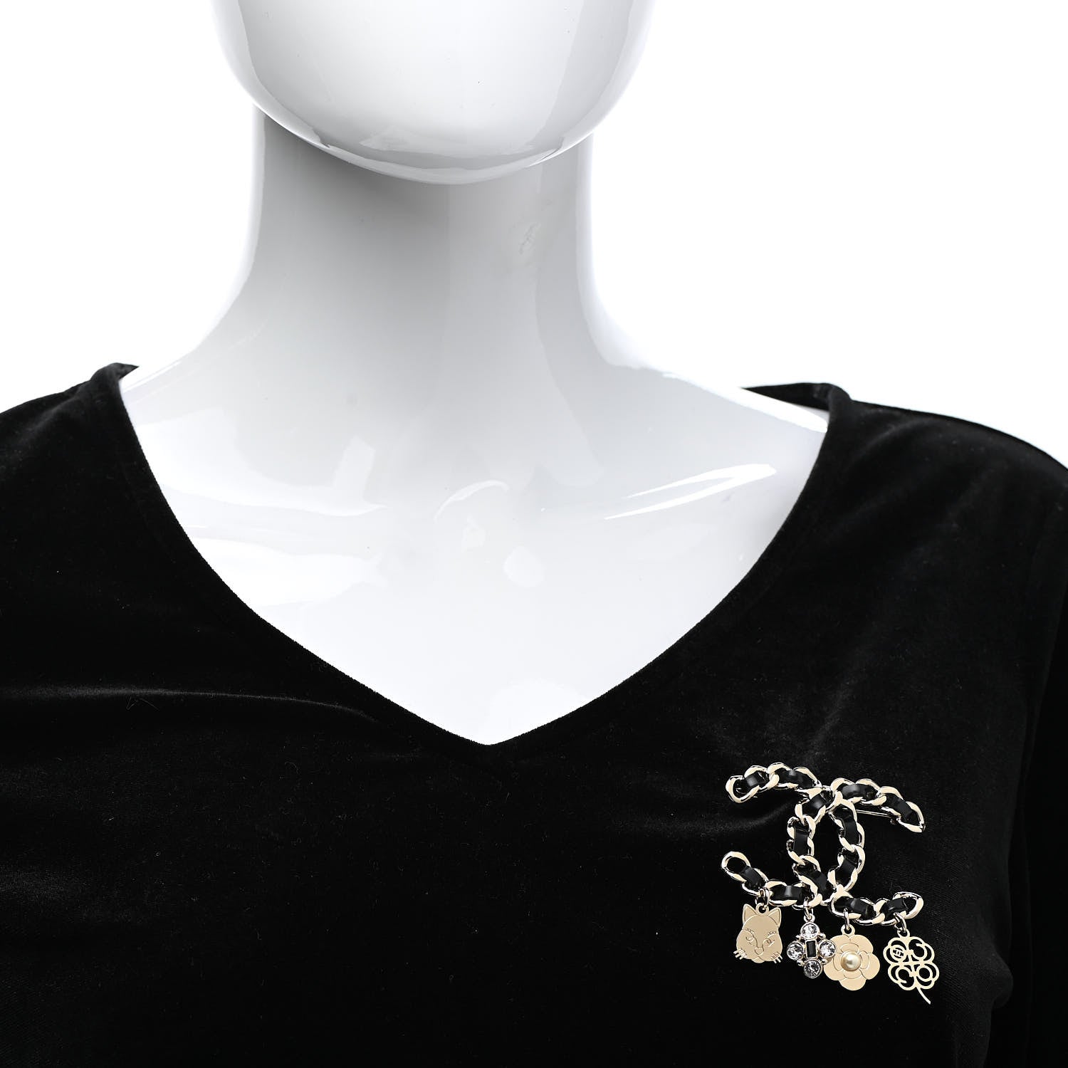 Chanel Lambskin Crystal Chain CC Charms Brooch Black Gold 2 of 5