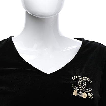 Chanel Lambskin Crystal Chain CC Charms Brooch Black Gold 2 of 5