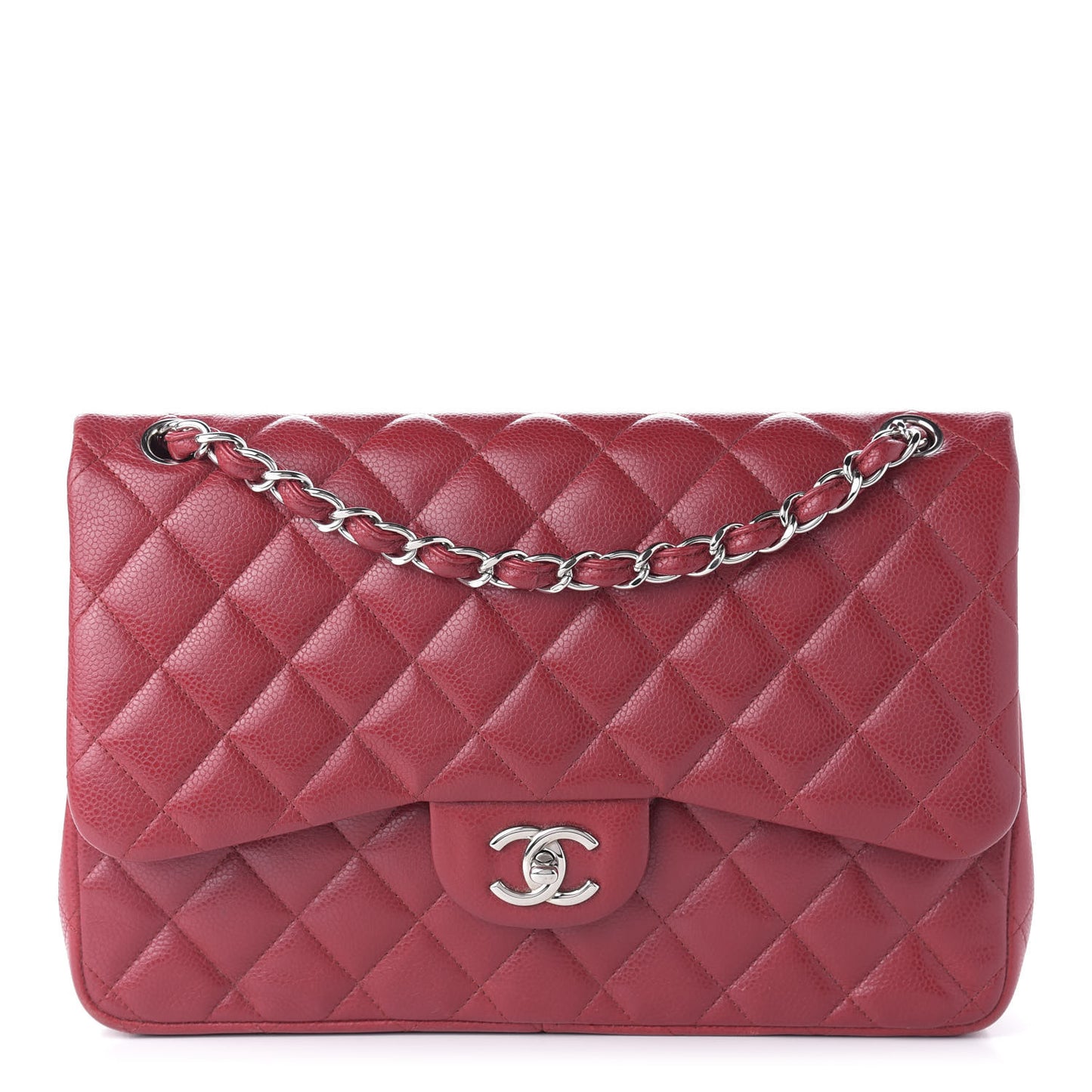 Caviar Quilted Jumbo Double Flap Red