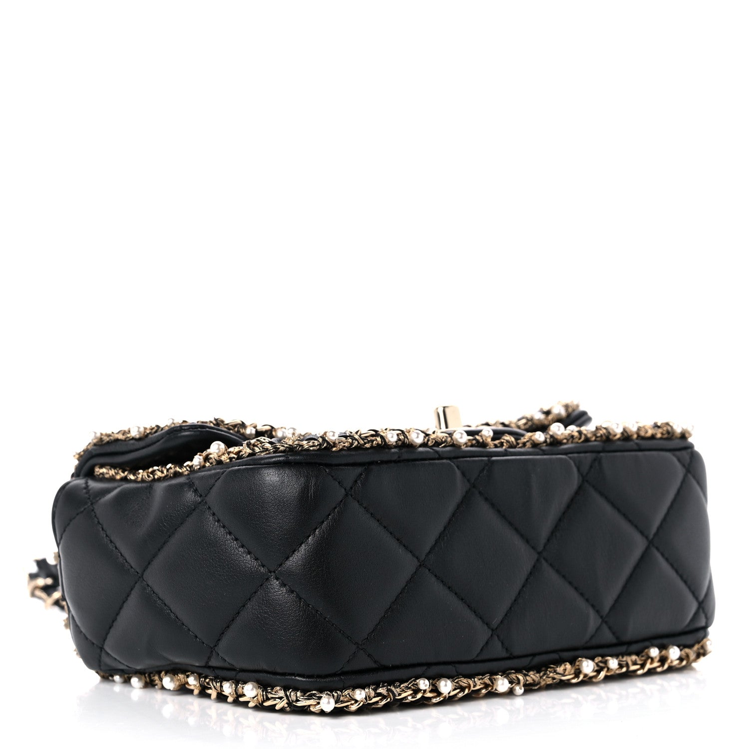 Chanel Lambskin Quilted Pearl Edge Mini Rectangular Flap Bag Black 4 of 10