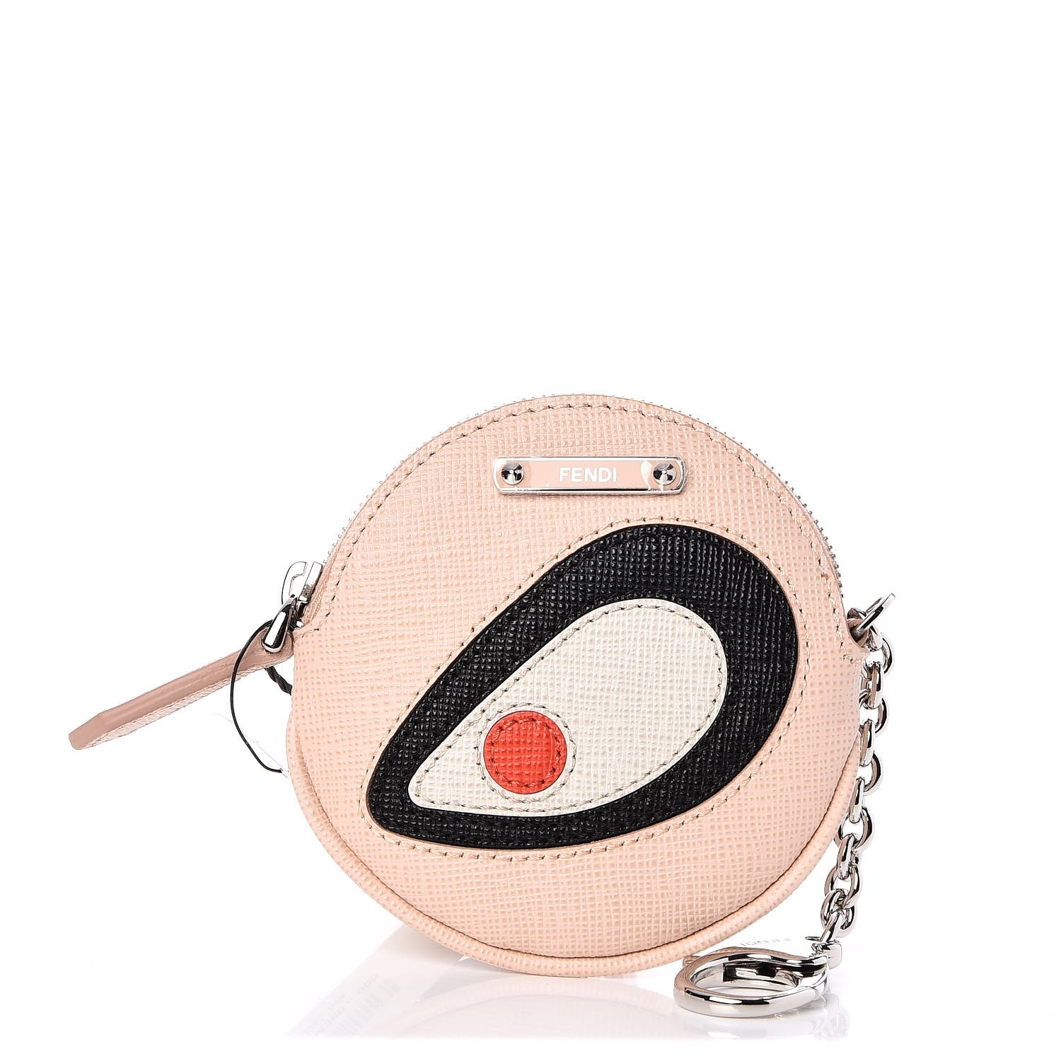 Fendi Saffiano Monster Eye Coin Purse Key Case Rosa Plaster 1 of 8