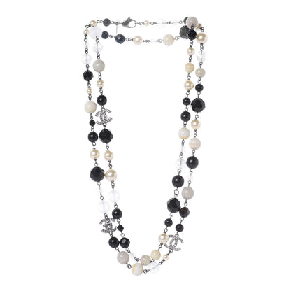 Chanel Pearl Crystal Bead CC Long Necklace Black 3 of 6