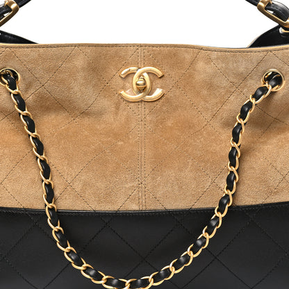 Chanel Suede Calfskin Shiny Lambskin Quilted Small Coco Base Shopping Bag Beige Black 8 of 11