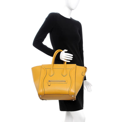 Celine Drummed Calfskin Mini Luggage Ocre 2 of 11