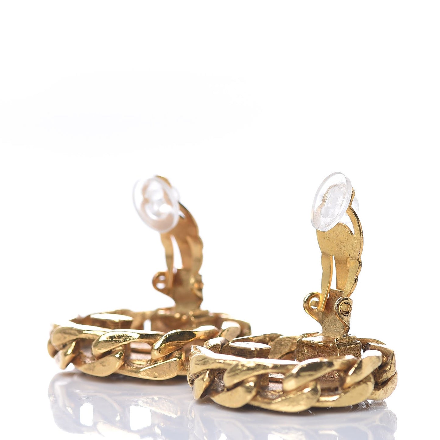 Crystal CC Chain Clip On Earrings Gold