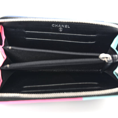 Chanel Lambskin Quilted Small Gusset Zip Around Wallet Black Pink Light Blue 5 of 9